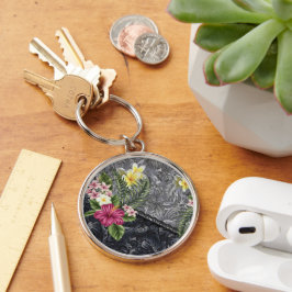 Hawaïaanse Monstera Tapa en Hibiscus Sleutelhanger