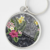 Hawaïaanse Monstera Tapa en Hibiscus Sleutelhanger (Voorkant)