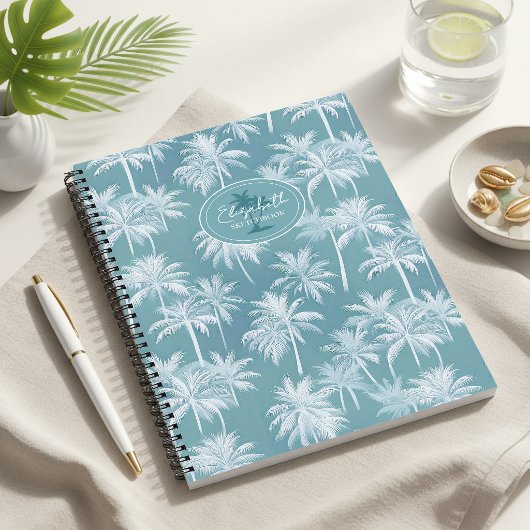 Hawaiaanse palmboom silhouetpatroon turquoise ID10 Notitieboek