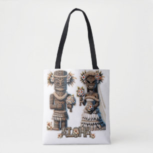 Hawaiaanse Polynesische Tiki Bruid en Bruidegom Tr Tote Bag