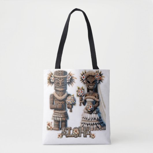 Hawaiaanse Polynesische Tiki Bruid en Bruidegom Tr Tote Bag (Voorkant)