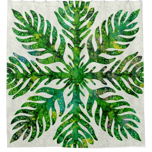 Hawaïaanse print quilt lauae varen douchegordijn (Voorkant)