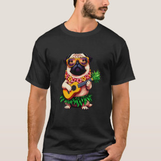 Hawaiaanse Pug Hond & Ananas Ukulele Zomer Vakanti T-shirt