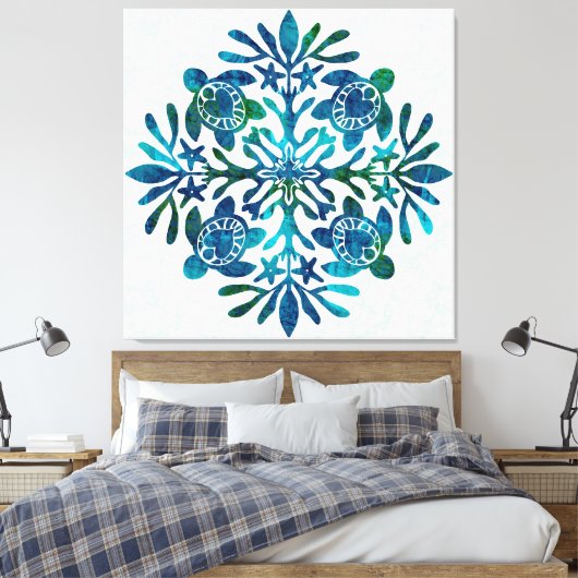 Hawaïaanse Quilt Honu ( zeeen schildpad ) Canvas Afdruk (Insitu (Slaapkamer))