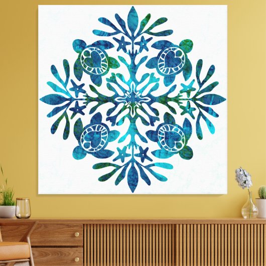 Hawaïaanse Quilt Honu ( zeeen schildpad ) Canvas Afdruk (Insitu (Woonkamer))