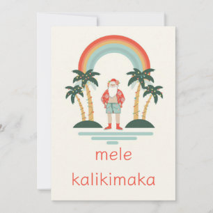 Hawaiaanse/Regenboog/Palmen Kerstman Feestdagenkaart
