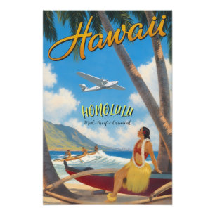 Hawaiaanse Reis Honolulu Hula Meisje in Vintage St Foto Afdruk