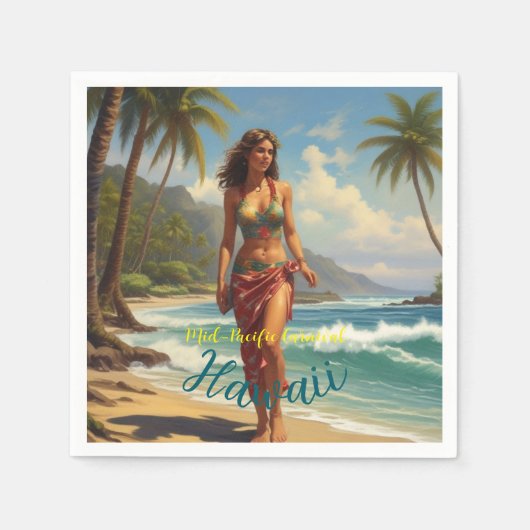 Hawaiaanse Reis Honolulu Midden-Pacific Retro Stij Servet (Voorkant)