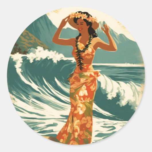 Hawaïaanse reizen Honolulu Mid-Pacific Ronde Sticker (Voorkant)