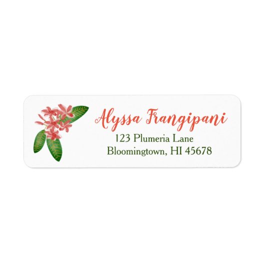 Hawaïaanse retouradres labels Red Plumeria Flower (Voorkant)