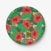 Hawaïaanse Rode Hibiscus Luau bruiloft Papieren Bordje (Voorkant)