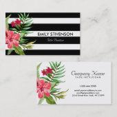 Hawaïaanse roze bloem en zwarte witte strepen visitekaartje (Voorkant / Achterkant)