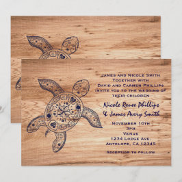 Hawaïaanse Schildpad & Licht Hout Bruiloft Uitnodi Kaart