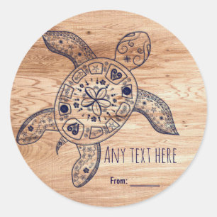 Hawaïaanse Schildpad & Licht Hout Trouwgunst Ronde Sticker