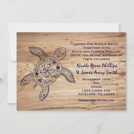 Hawaiaanse Schildpad & Lichte Houten Trouwuitnodig Kaart (Voorkant)