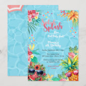 Hawaïaanse splash zomer zwembad verjaardag bash kaart (Voorkant / Achterkant)