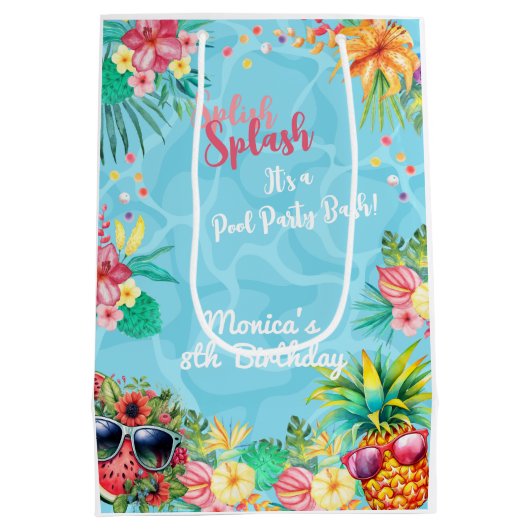 Hawaïaanse splash zomer zwembad verjaardag bash medium cadeauzakje (Achterkant)