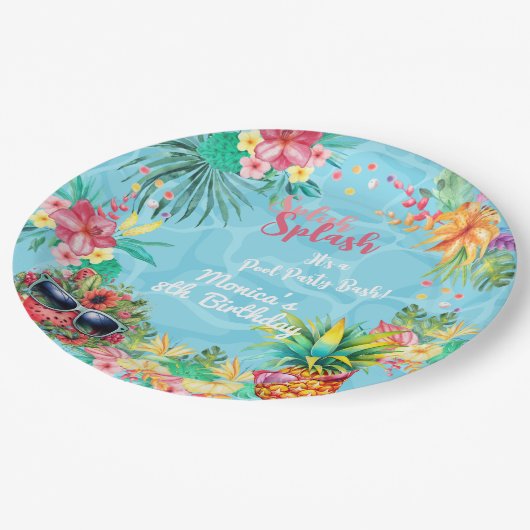 Hawaïaanse splash zomer zwembad verjaardag bash papieren bordje (Gekanteld)