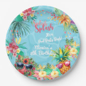 Hawaïaanse splash zomer zwembad verjaardag bash papieren bordje (Voorkant)