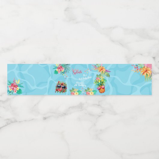 Hawaïaanse splash zomer zwembad verjaardag bash waterfles etiket (Enkel label)