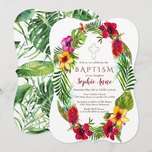 Hawaiaanse Stralende Tropische Bloemenkrans Doop Kaart (Voorkant / Achterkant)