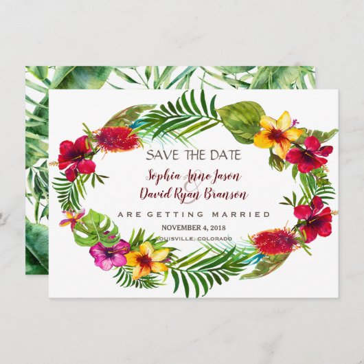Hawaiaanse Stralende Tropische Bloemige Save The D Save The Date (Voorkant / Achterkant)