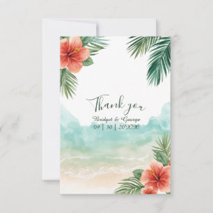 Hawaiaanse strand hibiscus tropische kust bruiloft bedankkaart
