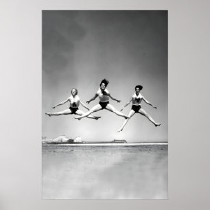 Hawaiaanse strandprint uit de jaren 50, vintage zw poster