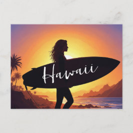 Hawaiaanse surfergirl op het strand briefkaart