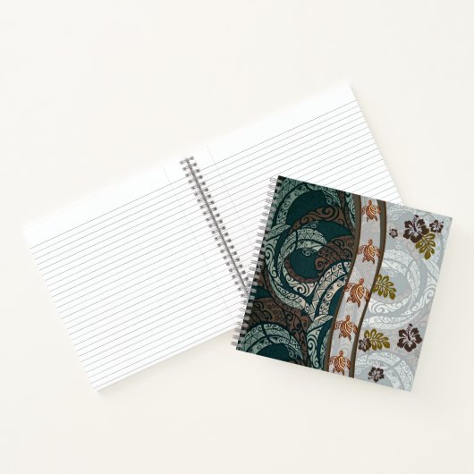 Hawaïaanse tapa met Hibiscus en Honu Notitieboek (Binnen)