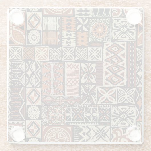 Hawaïaanse tapa: Tribale lappendeken Glazen Onderzetter (Achterkant)