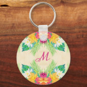 Hawaïaanse tropische bloem roze groen zand sleutelhanger (Voorkant)