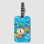 Hawaïaanse tropische bloemen en vlinders monogram bagagelabel (Voorkant (verticaal))