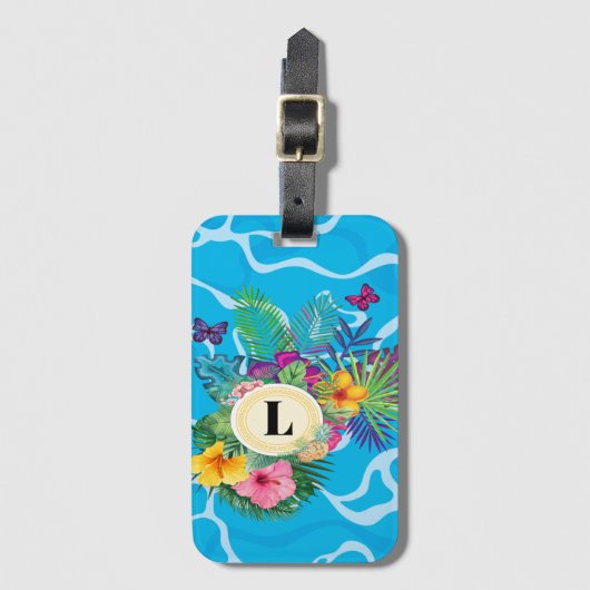Hawaïaanse tropische bloemen en vlinders monogram bagagelabel (Voorkant (verticaal))
