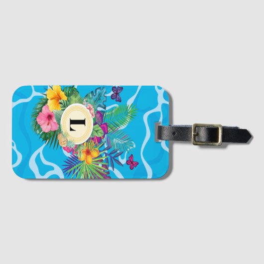 Hawaïaanse tropische bloemen en vlinders monogram bagagelabel (Voorkant (horizontaal))