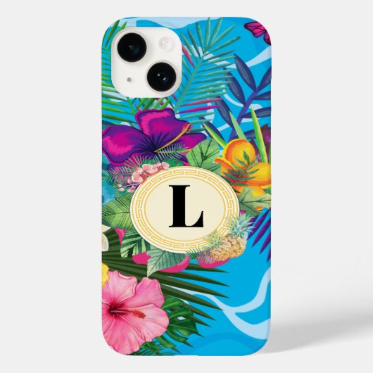 Hawaïaanse tropische bloemen en vlinders monogram Case-Mate iPhone case (Achterkant)