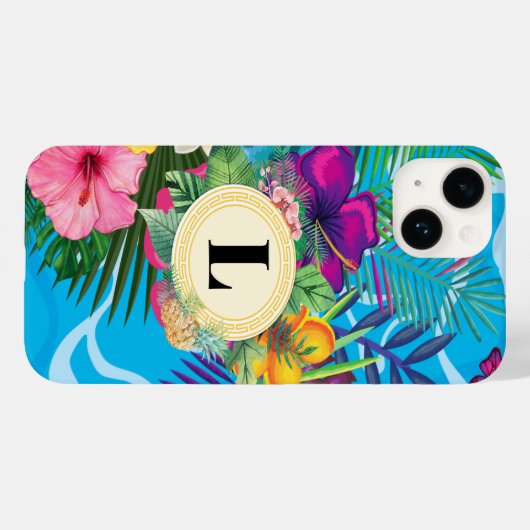 Hawaïaanse tropische bloemen en vlinders monogram Case-Mate iPhone case (Achterkant (horizontaal))