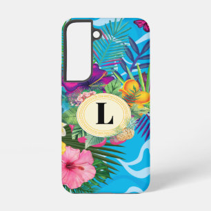 Hawaïaanse tropische bloemen en vlinders monogram samsung galaxy hoesje