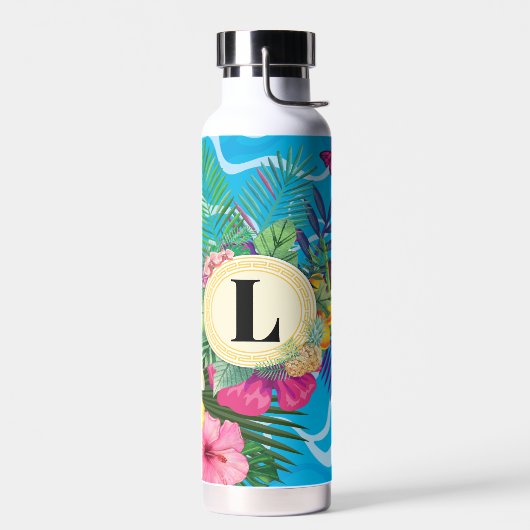 Hawaïaanse tropische bloemen en vlinders monogram waterfles (Links)