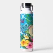 Hawaïaanse tropische bloemen en vlinders monogram waterfles (Voorkant)
