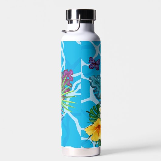 Hawaïaanse tropische bloemen en vlinders monogram waterfles (Rechts)