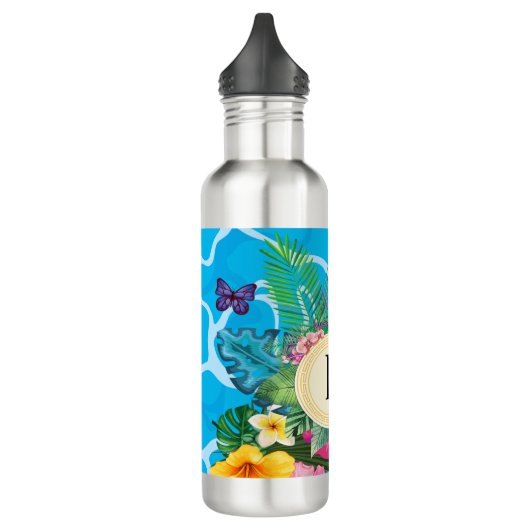 Hawaïaanse tropische bloemen en vlinders monogram waterfles 