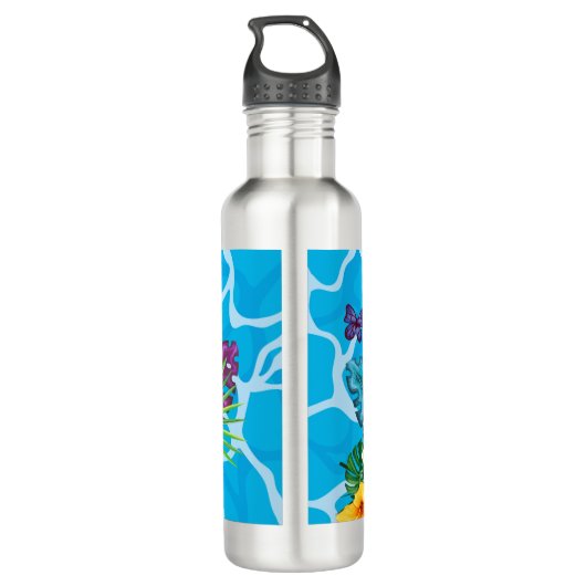 Hawaïaanse tropische bloemen en vlinders monogram waterfles  (Achterkant)