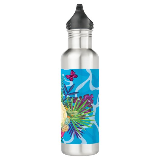 Hawaïaanse tropische bloemen en vlinders monogram waterfles  (Rechts)