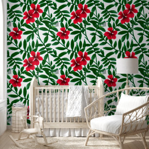 Hawaïaanse tropische bloemen rood groen kust chic behang
