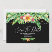 Hawaiaanse tropische eiland strand lichten bloemen save the date (Voorkant)