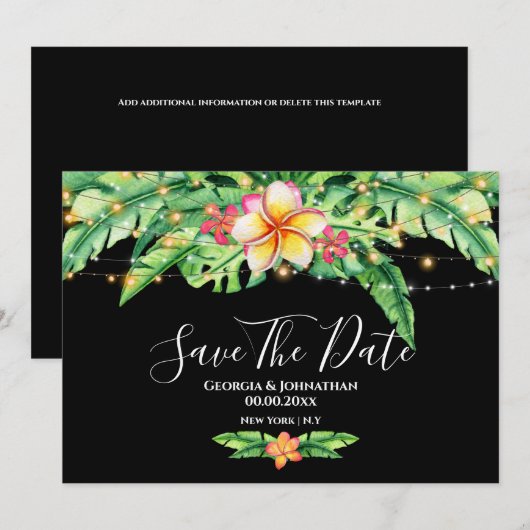 Hawaiaanse tropische eiland strand lichten bloemen save the date (Voorkant / Achterkant)