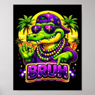 Hawaiaanse Tropische Grappige Alligator Mardi Gras Poster