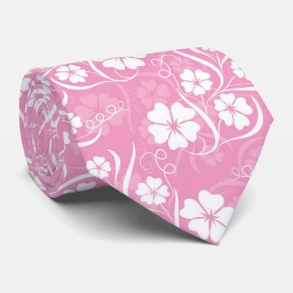 Hawaïaanse Tropische Hibiscus Bloemen Roze Wit Stropdas