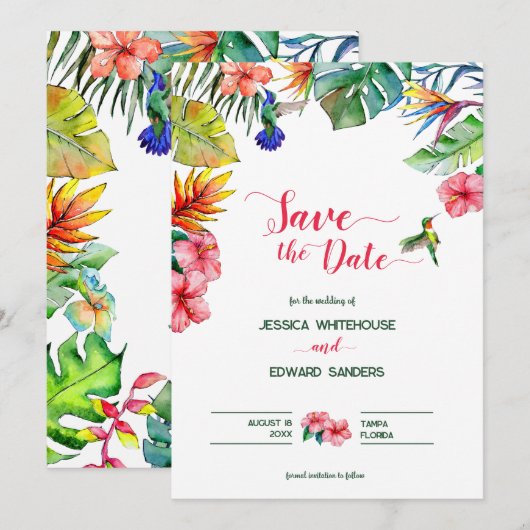 Hawaïaanse Tropische Hibiscus Bruiloft Save the Da Date (Voorkant / Achterkant)